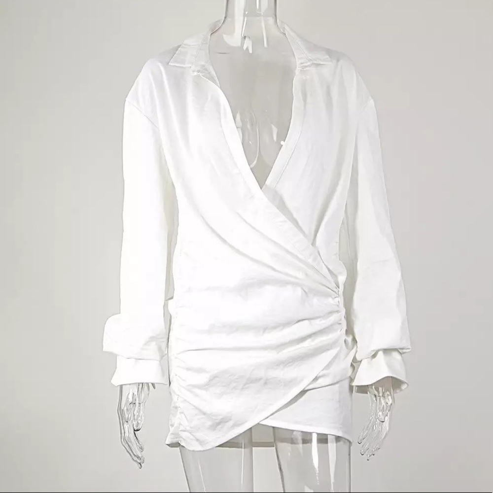 Draped Sexy Mini Shirt Wrap Ruched Mini Dress - Picture 5 of 9